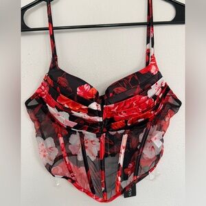 Medium Fashion Nova Red and Pink Floral Corset Top